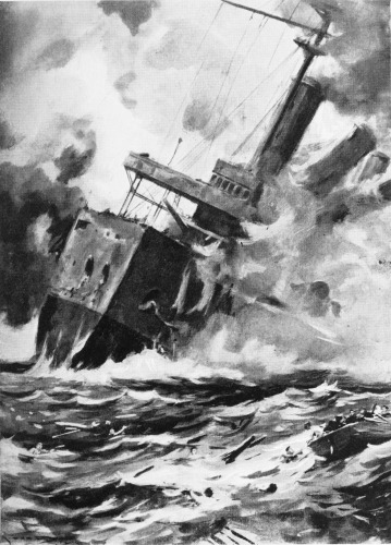 Image unavailable: [To face p. 188.


“THE ‘HOGUE’ BEGAN TO TURN TURTLE. THE FOUR IMMENSE FUNNELS BROKE AWAY”
(p. 173).